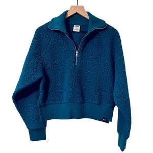 PINK Cropped Half Zip Turquoise Fleece Pullover Sweatshirt- Sz. S